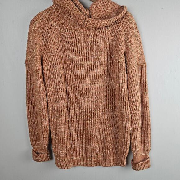 Free People Chunky Cowl Neck Sweater XS Marled Terracotta Brown Oversized - Picture 6 of 8